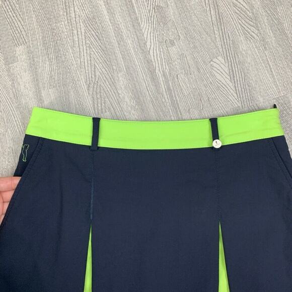 Golfino Skort Womens 4 Black Neon Green Peekaboo Pleated Techno Stretch Side Zip - Picture 4 of 15